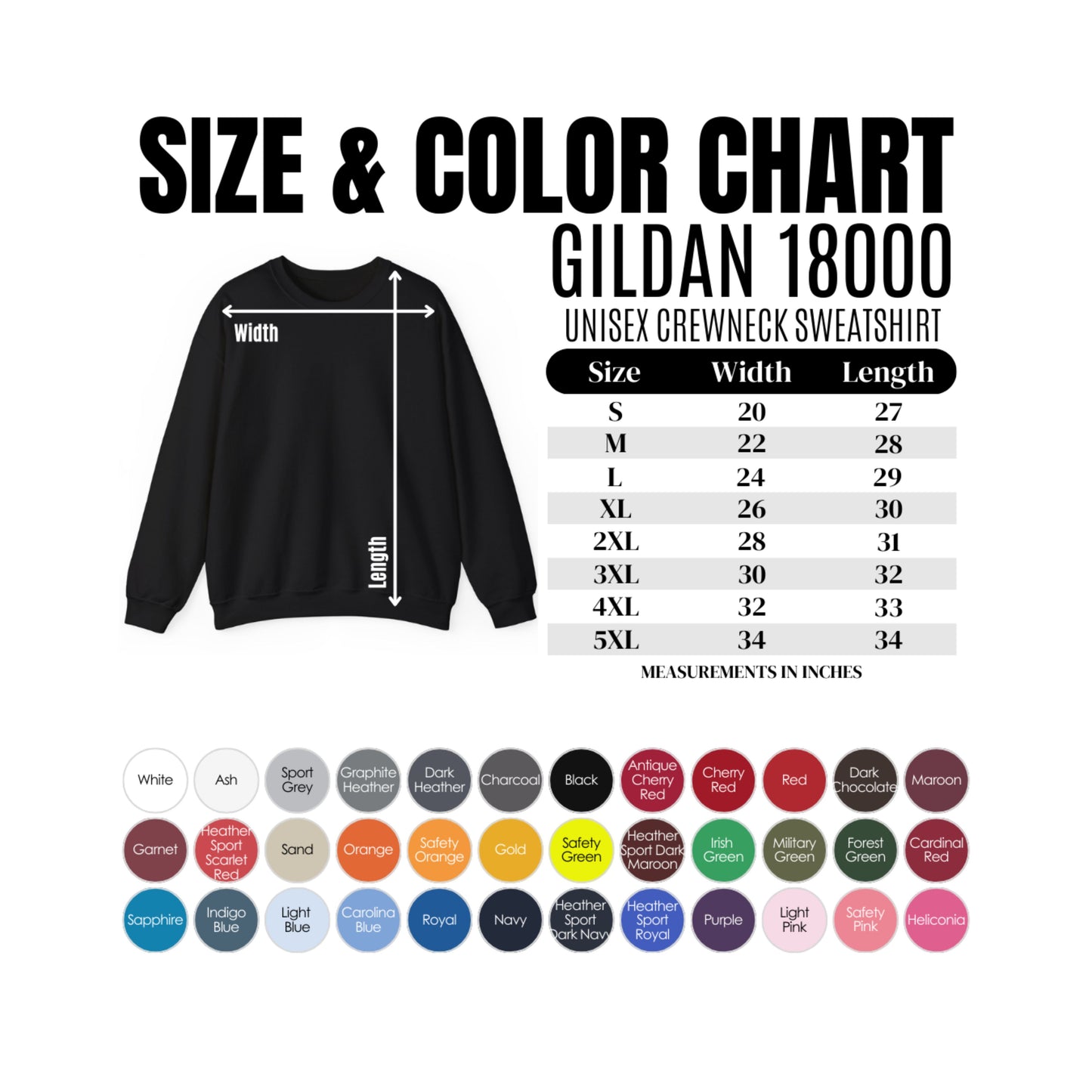 Shirt Size Guide &  Color Charts